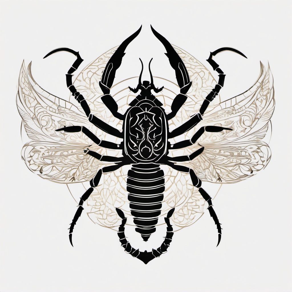 Scorpion Sternum Tattoo - Opt for a unique placement with a sternum tattoo featuring an intricately designed scorpion.  simple vector color tattoo,minimal,white background