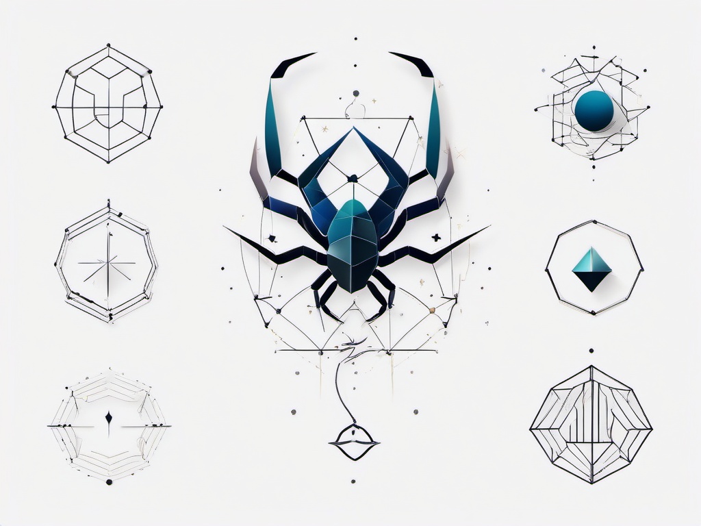 Geometric Scorpio Constellation Tattoo - Infuse modern aesthetics into your Scorpio constellation tattoo with geometric elements.  simple vector color tattoo,minimal,white background