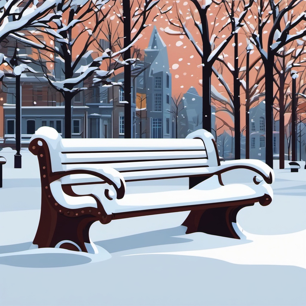 Snowy Park Bench clipart - Snow-covered park bench in a city, ,vector color clipart,minimal