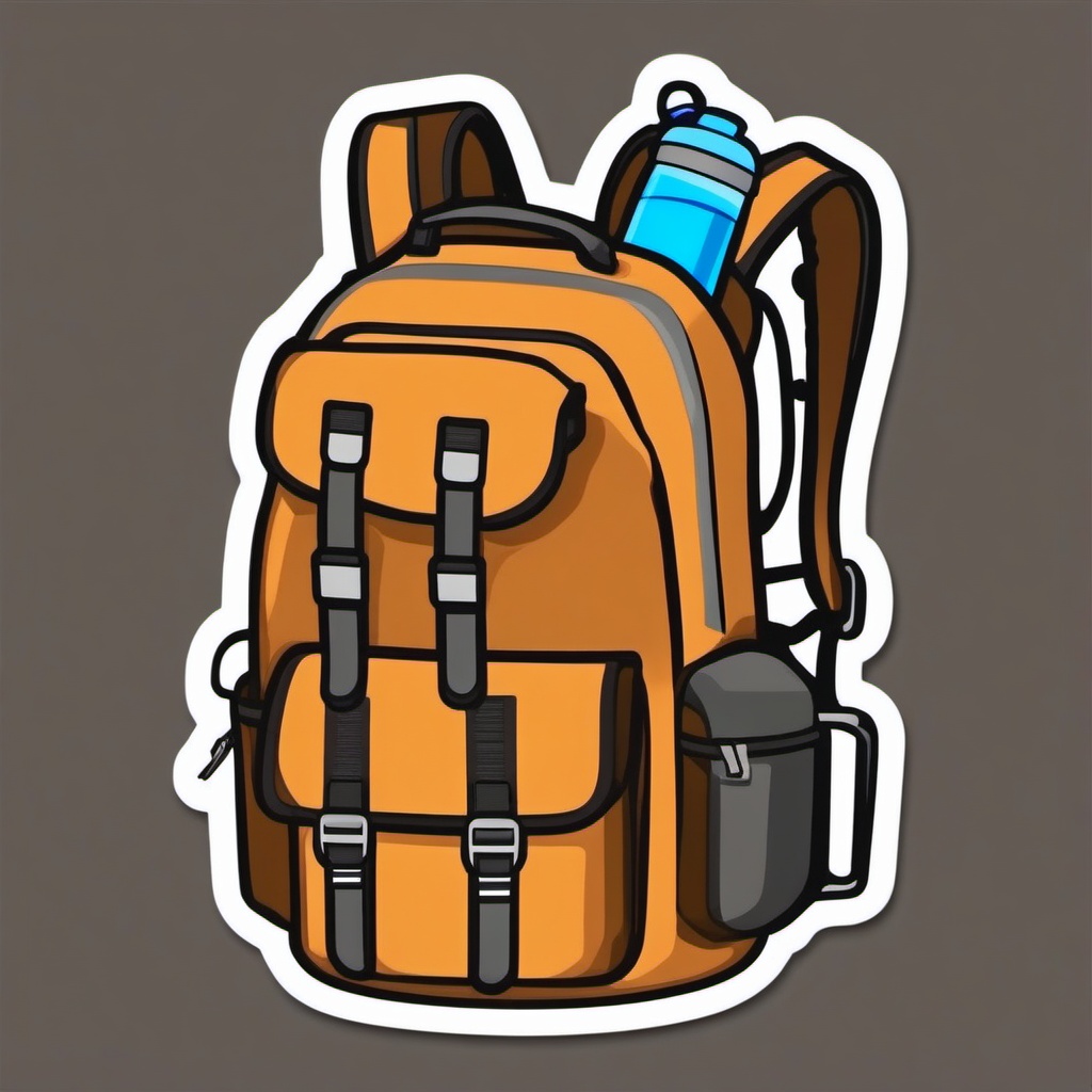 Hiking Backpack and Water Bottle Emoji Sticker - Hydration on the trail, , sticker vector art, minimalist design