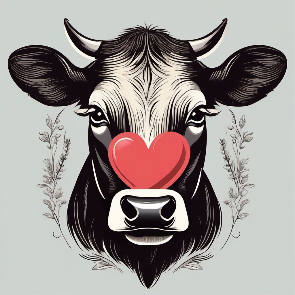 Cow with heart-shaped nose tattoo: Affectionate charm, sweet symbolism.  simple color tattoo style