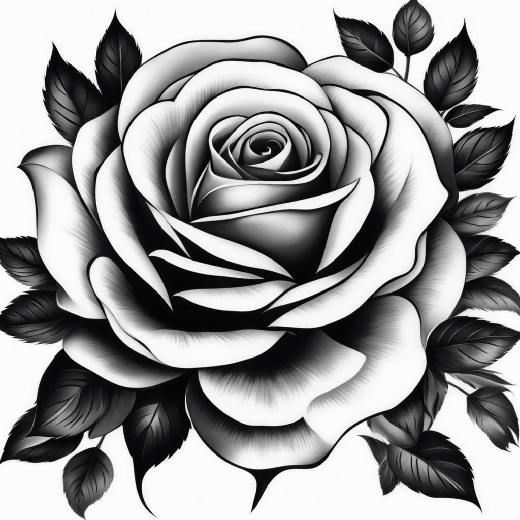 Black and white rose tattoo, Elegant tattoos featuring black and white roses.  color, tattoo patterns, white clean background