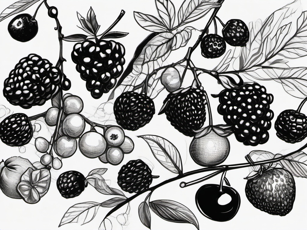 drawing of assorted berries  minimal rough sketch scribbles,doodles,black and white