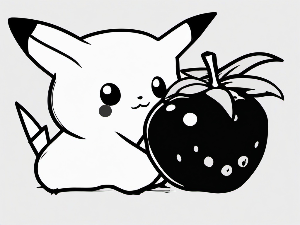 drawing of Pikachu holding a berry  minimal rough sketch scribbles,doodles,black and white