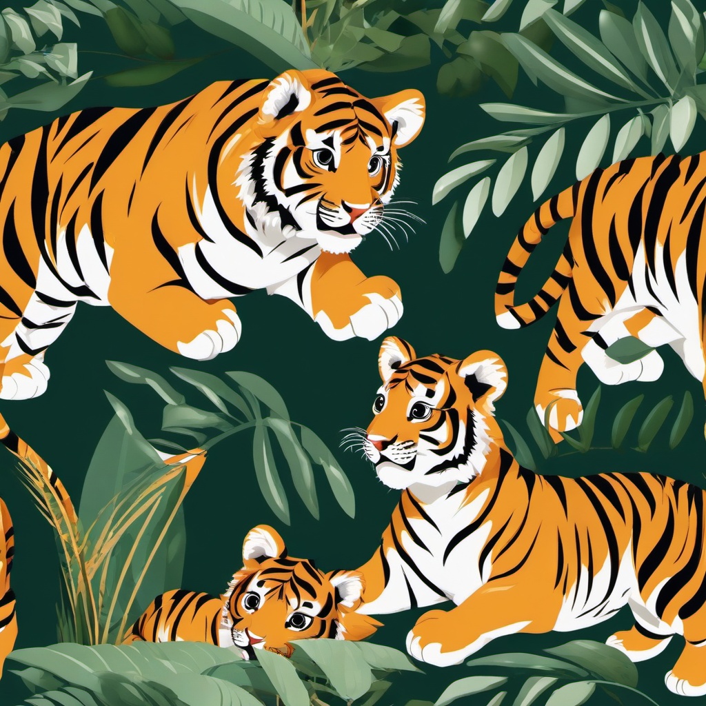 Tiger clipart - tiger cub playing with its siblings  