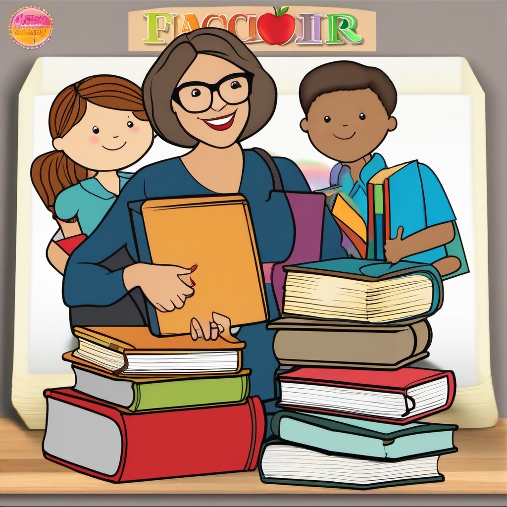 Teacher clipart - teacher with a stack of books  