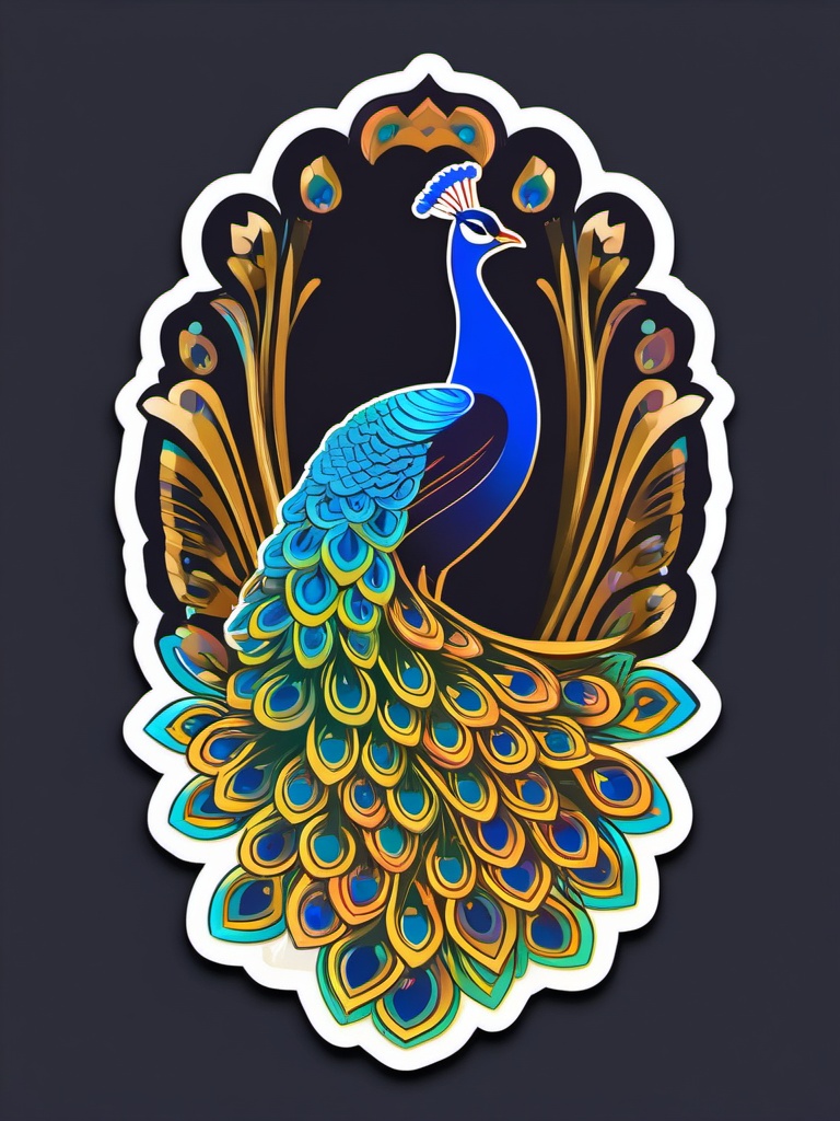 Peacock Sticker - A majestic peacock displaying its vibrant feathers. ,vector color sticker art,minimal