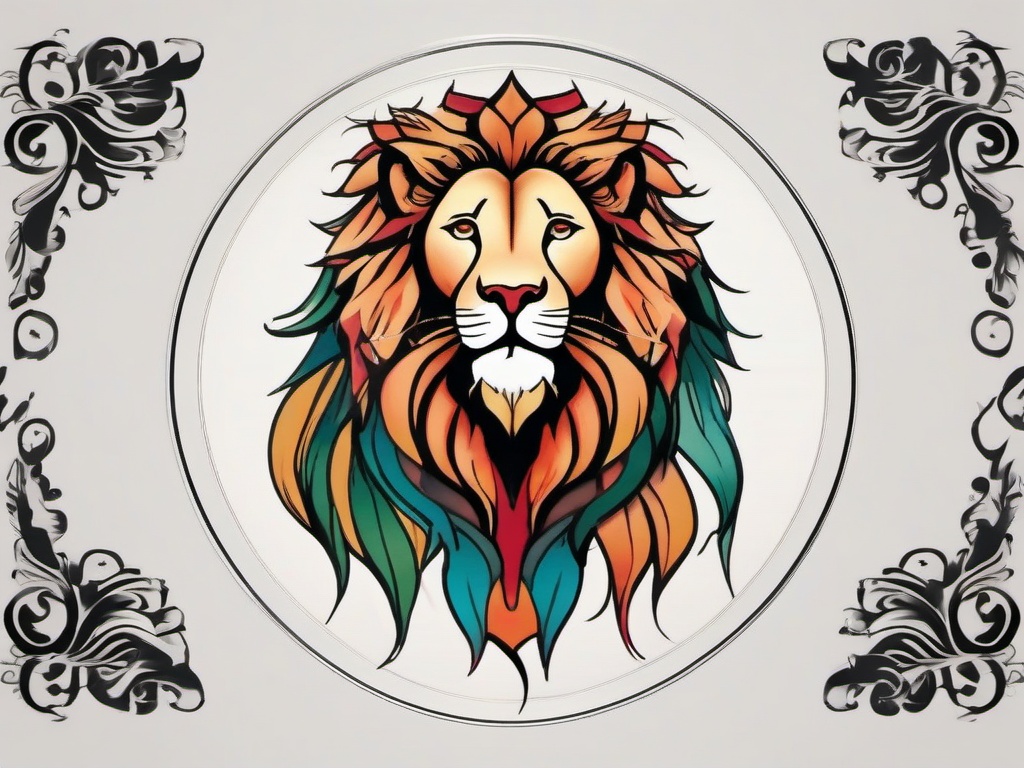 italian lion tattoo  simple color tattoo,minimal,white background