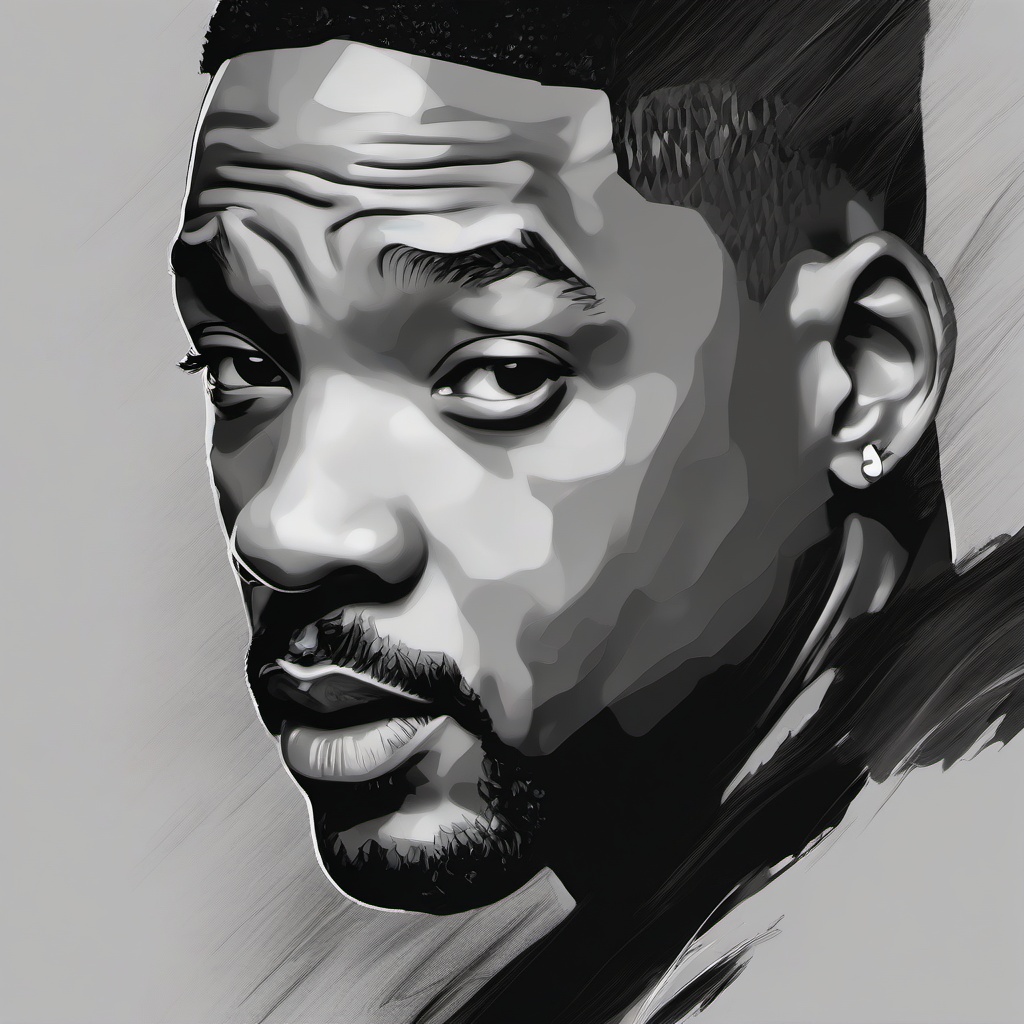 drawing of will smith  minimal rough scribbles,doodles,black and white