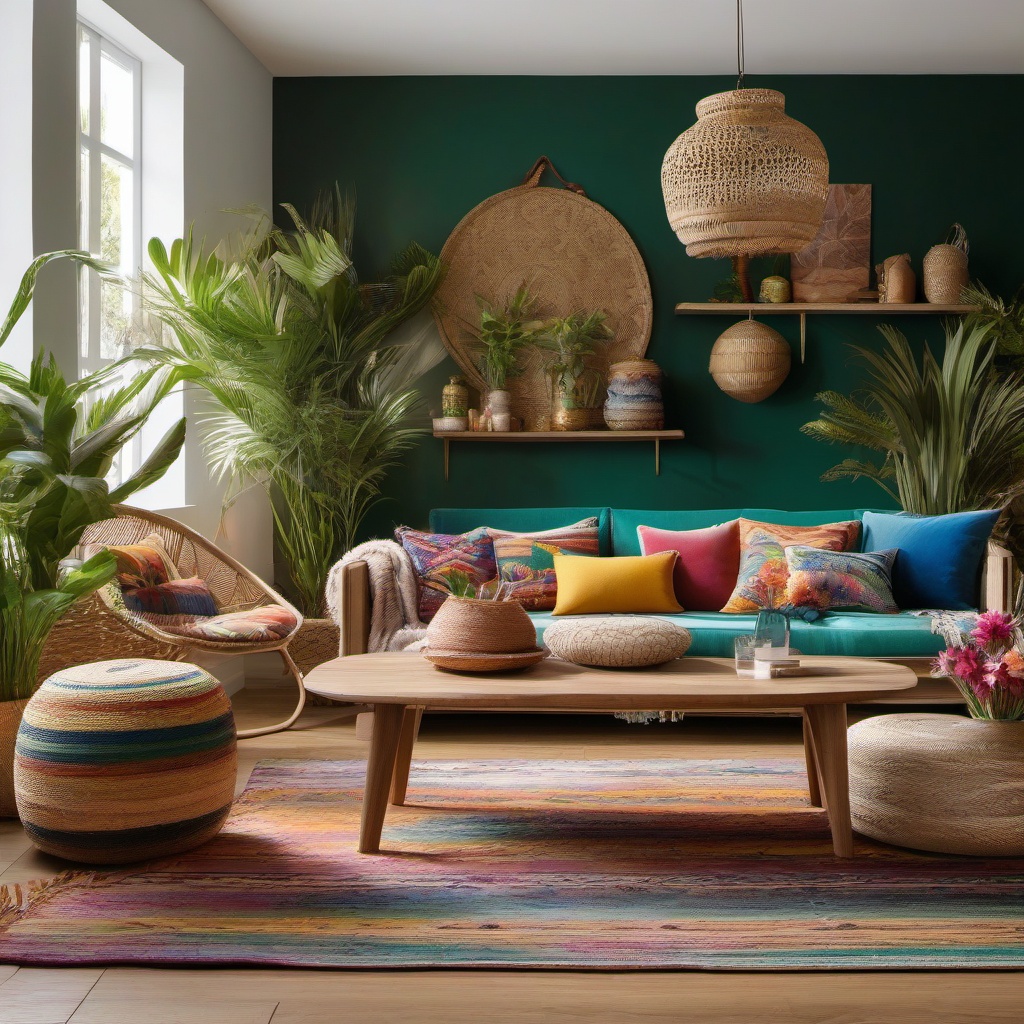 Sustainable Boho Oasis - Embrace boho style with sustainable and eco-friendly decor. , living room decor ideas, multicoloured, photo realistic, hyper detail, high resolution,