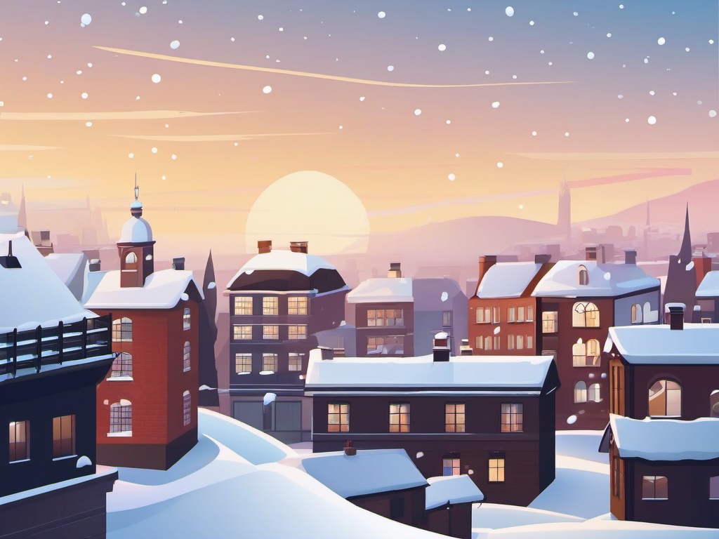 Snowy Rooftop View clipart - Snow-covered rooftop overlooking a town, ,vector color clipart,minimal