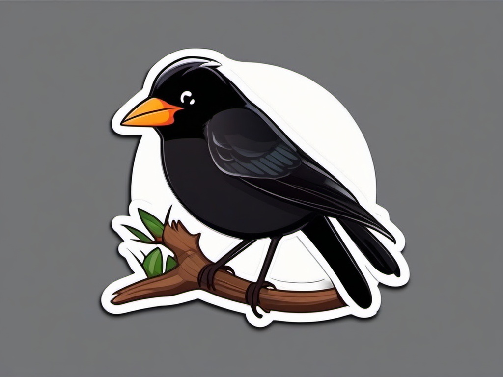 Blackbird cartoon - small bird with a beautiful song  cartoon sticker style