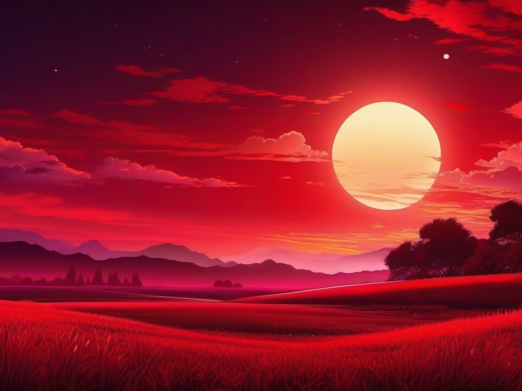 Fiery Crimson Twilight Sky in Anime Style Red Anime Background intricate details, patterns, wallpaper photo