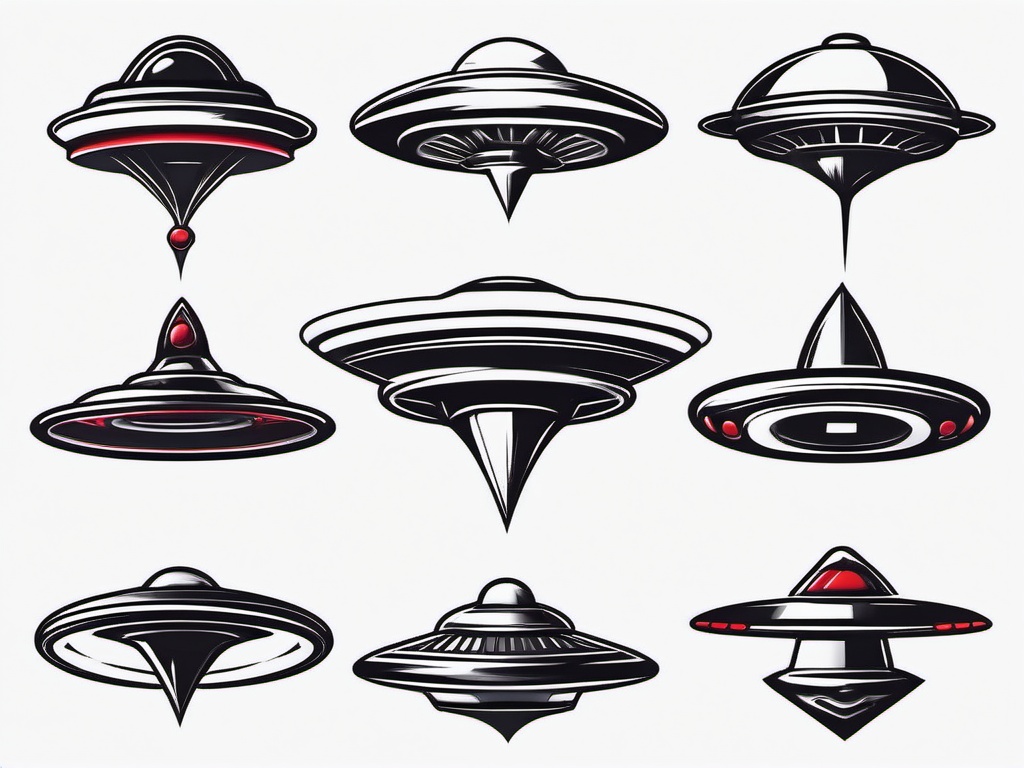 Simple UFO Tattoo Designs - Explore minimalistic and straightforward UFO tattoo designs.  simple color tattoo,vector style,white background