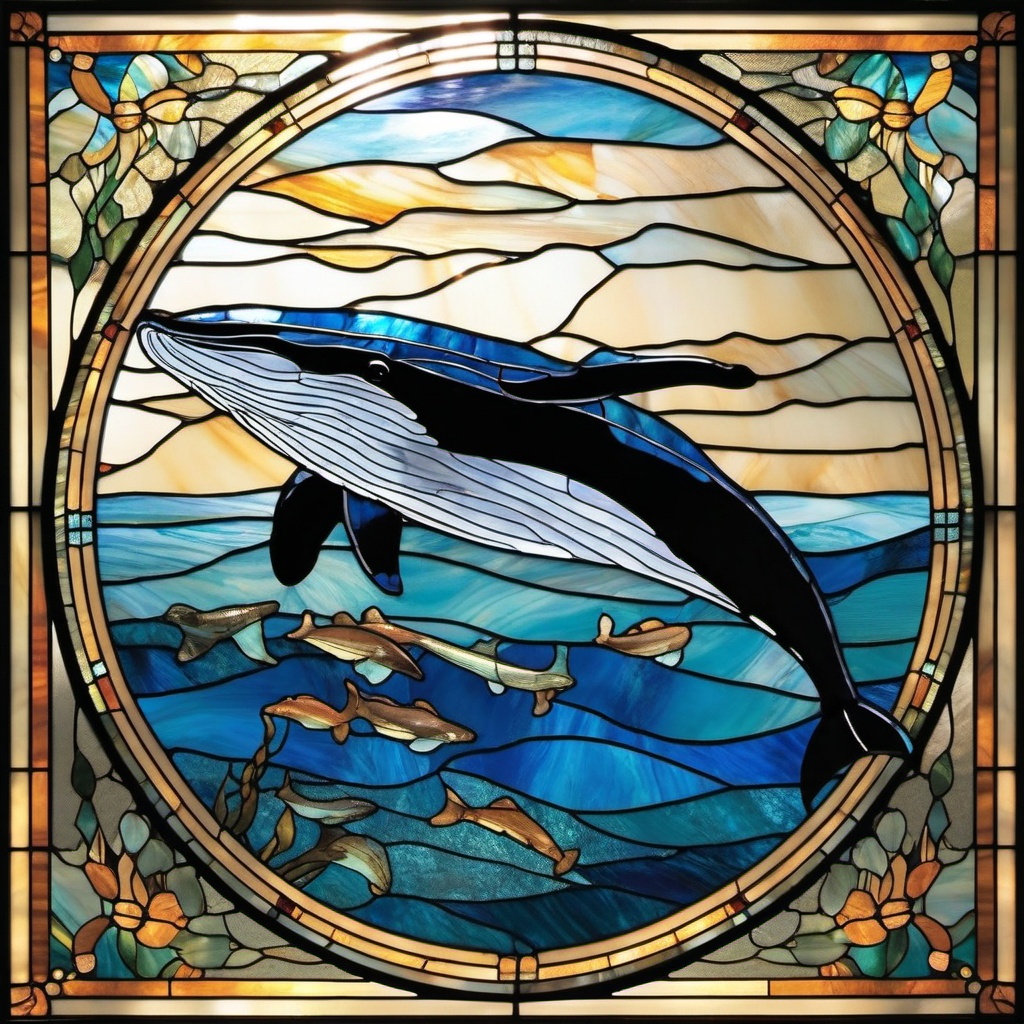 Humpback Whale Stained Glass - Dive into oceanic beauty with humpback whale stained glass, featuring these graceful giants in vibrant hues.  