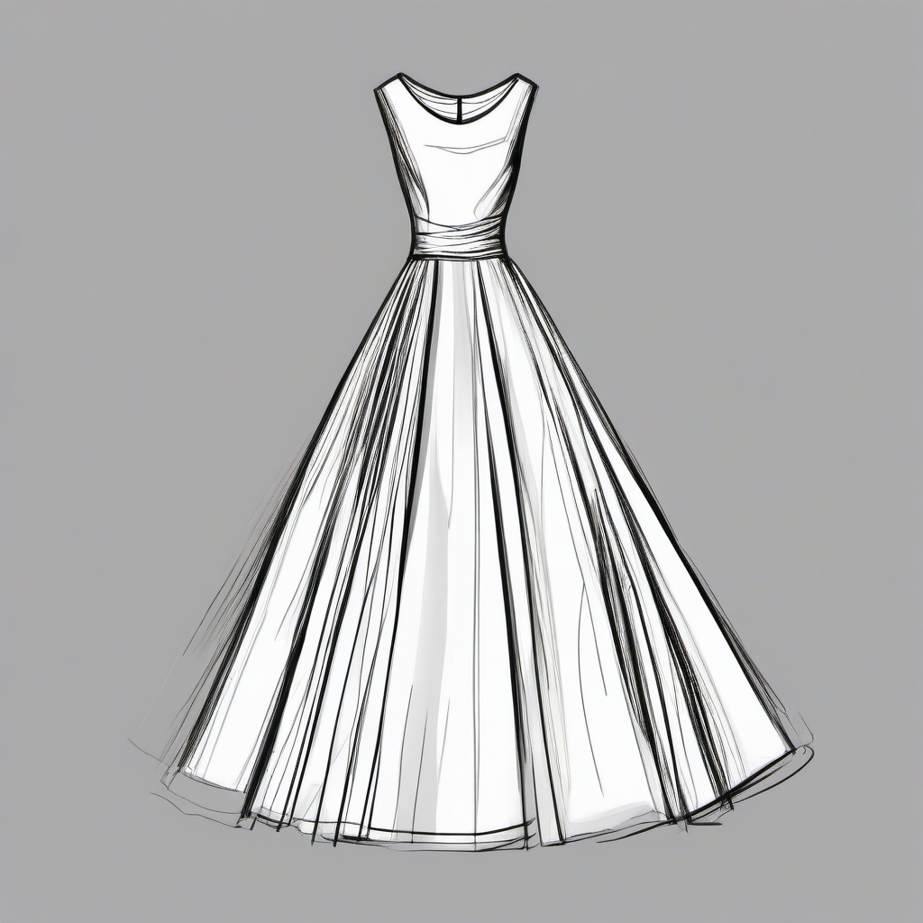 drawing of a dress in a vintage style  minimal rough sketch scribbles,doodles,black and white