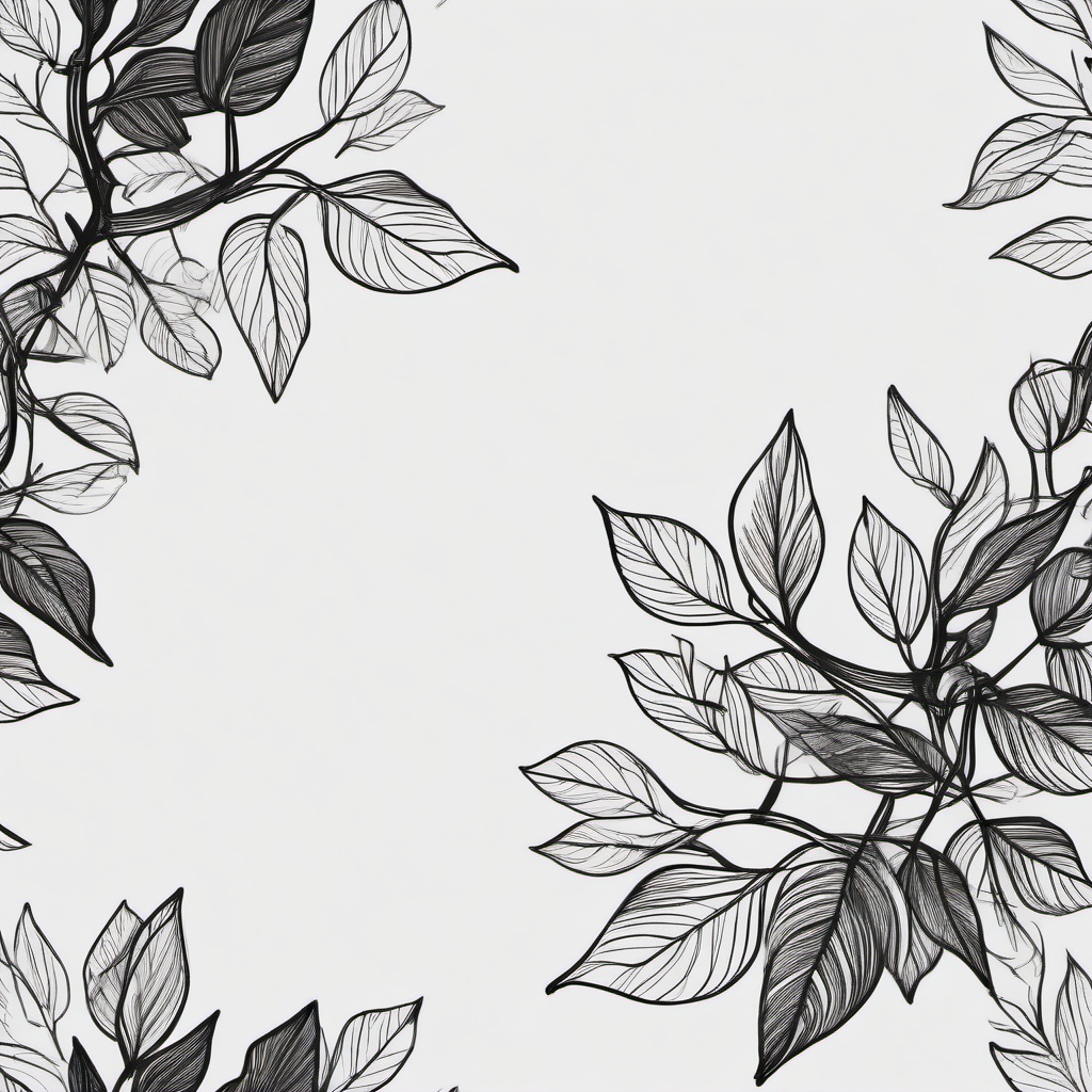 drawing of a vine with glowing leaves  minimal rough sketch scribbles,doodles,black and white