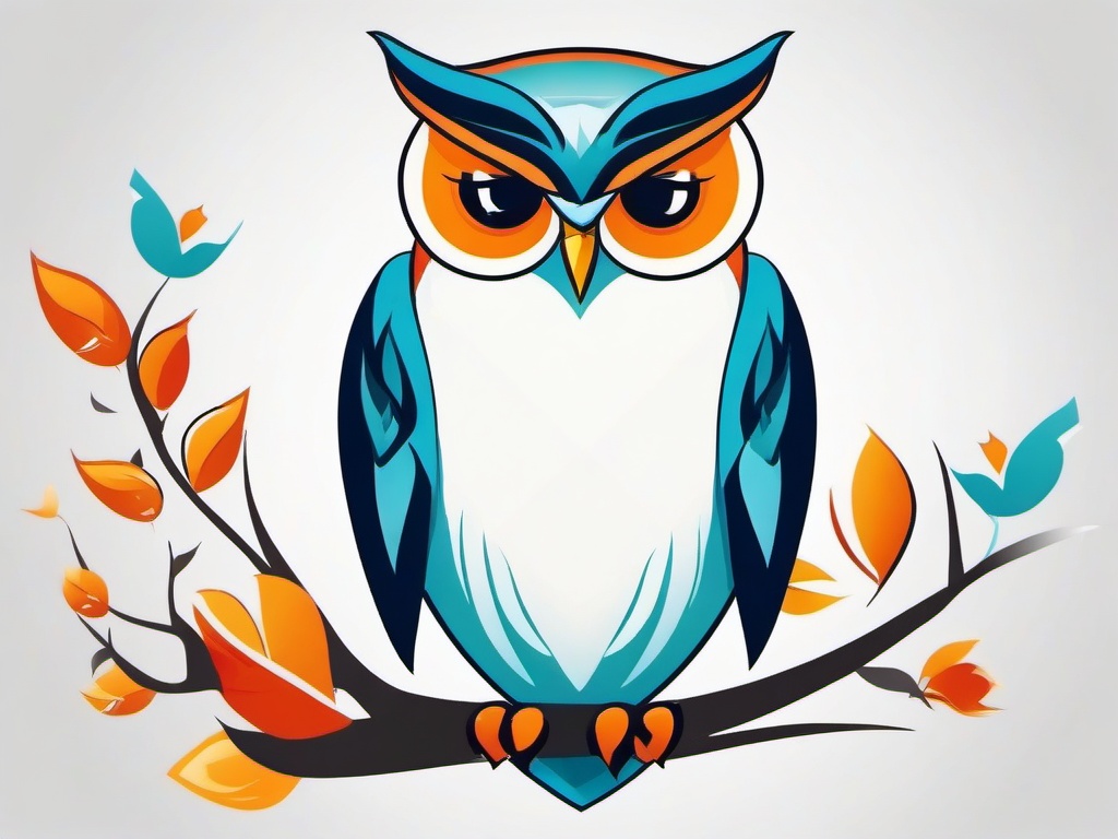 Owl Cartoon Tattoo - Embrace playfulness with a cartoon-style owl tattoo.  simple color tattoo,vector style,white background