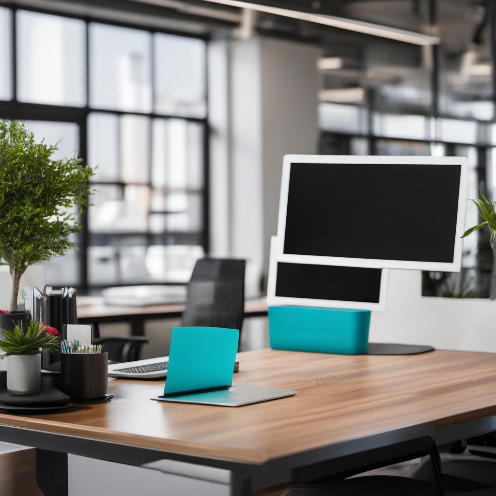 Contemporary Office - Contemporary office with clean lines and pops of color. realistic, professional photography, bokeh, natural lighting, canon lens, shot on dslr 64 megapixels sharp focus