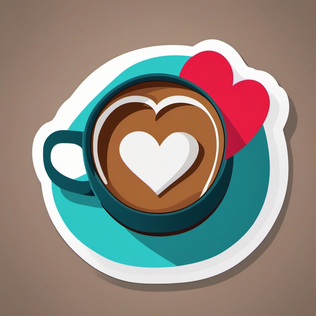 Coffee Cup with Heart Sticker - Coffee cup with a heart-shaped design, ,vector color sticker art,minimal