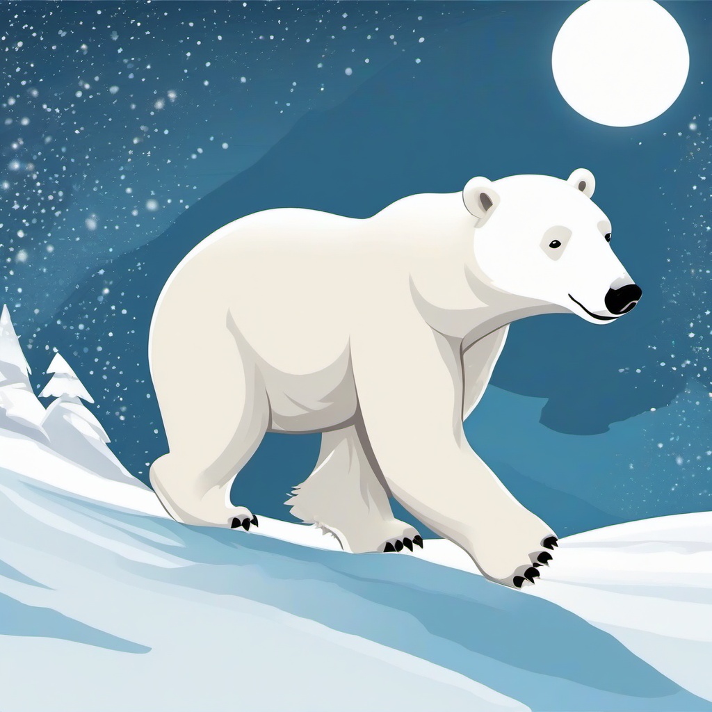 Polar Bear cartoon - Polar Bear trekking across icy snow  