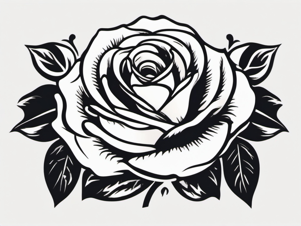 American Traditional Rose - Reference to traditional American-style tattoos featuring roses.  simple color tattoo,minimalist,white background