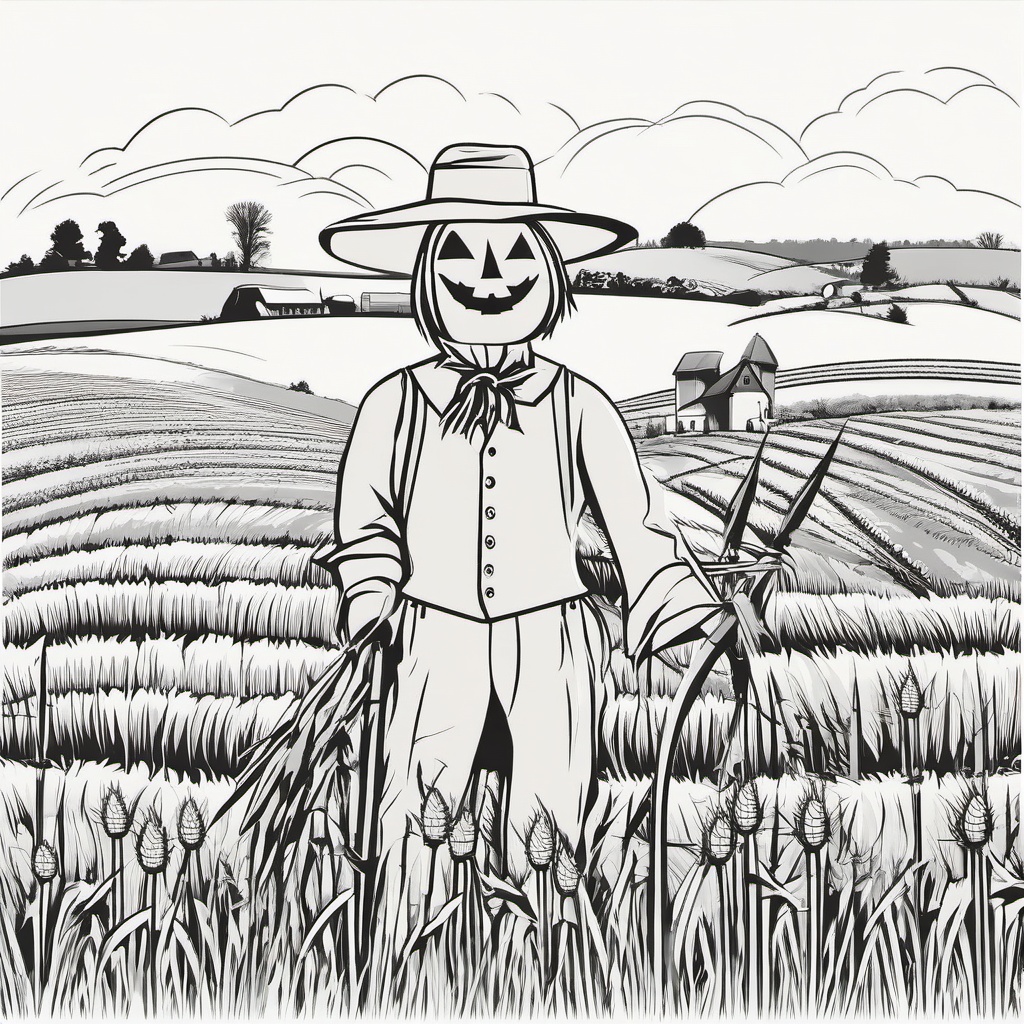 Scarecrow clipart - Friendly scarecrow in a farm field, ,vector color clipart,minimal