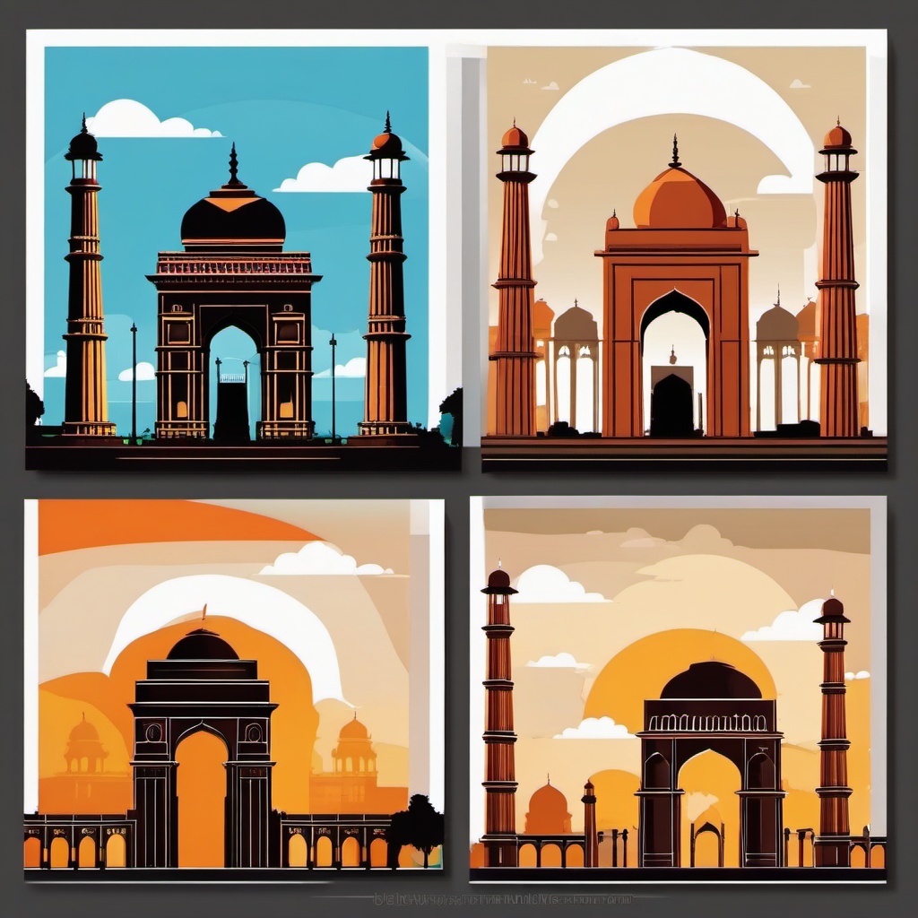 New Delhi clipart - India Gate and Jama Masjid in India,  color vector clipart