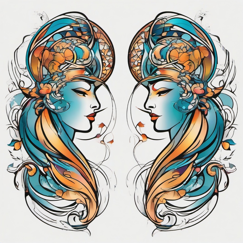 unique abstract gemini tattoos  simple vector color tattoo