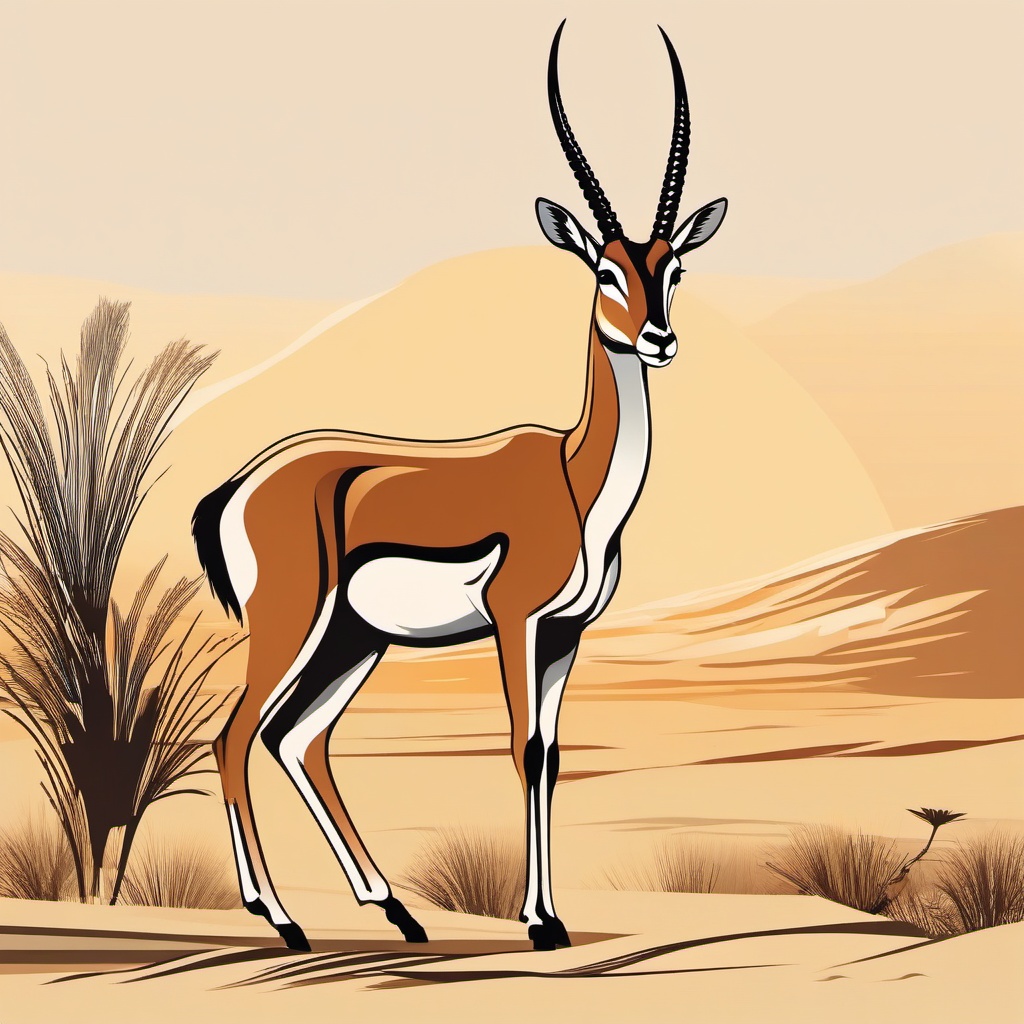 Gazelle Clip Art - A graceful gazelle on the savanna,  color vector clipart, minimal style