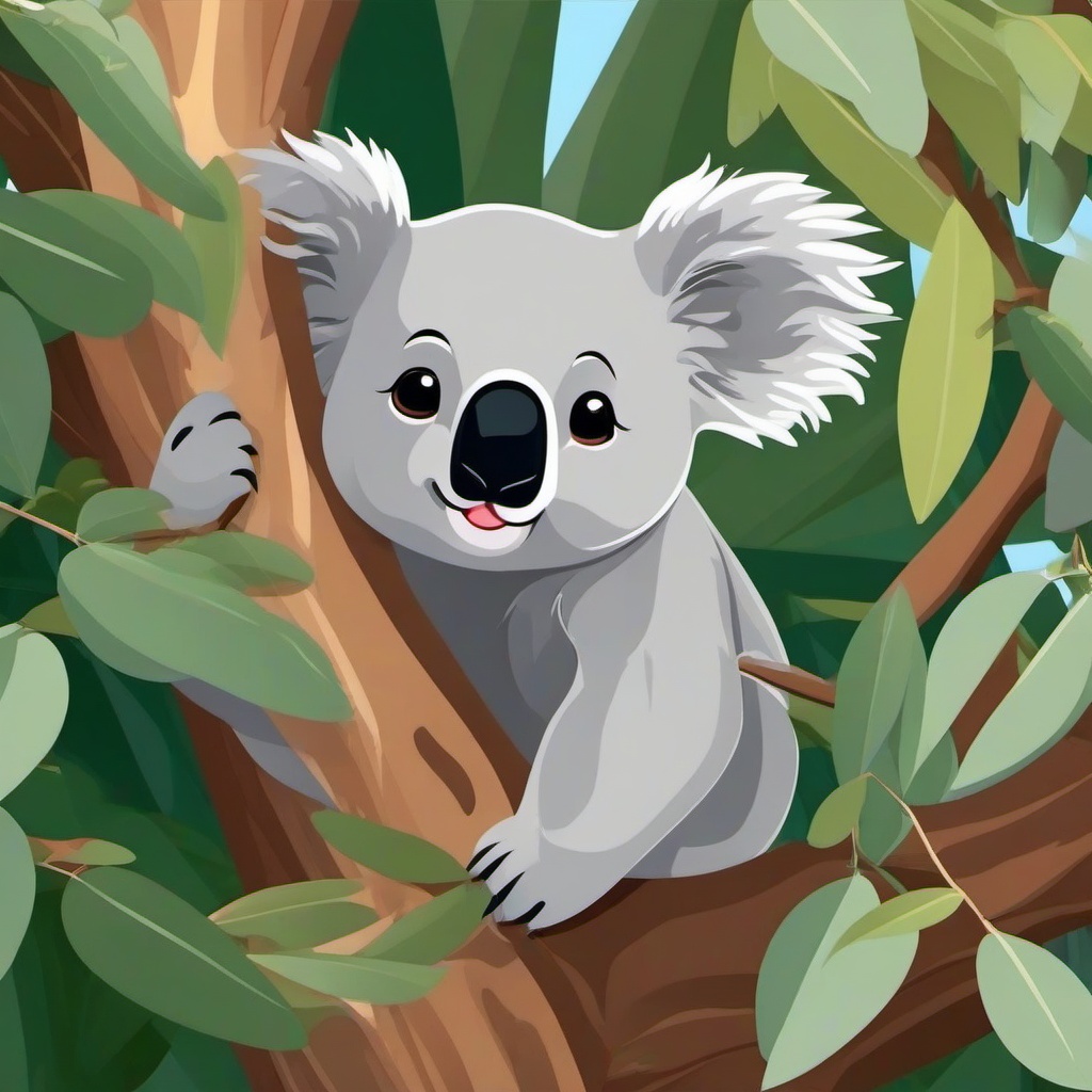 Koala cartoon - Koala dozing in a eucalyptus tree  