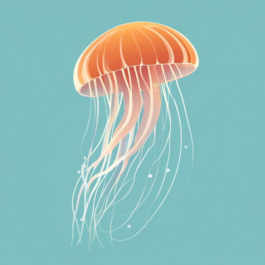 Jellyfish Clip Art - A translucent jellyfish drifting in the ocean,  color vector clipart, minimal style