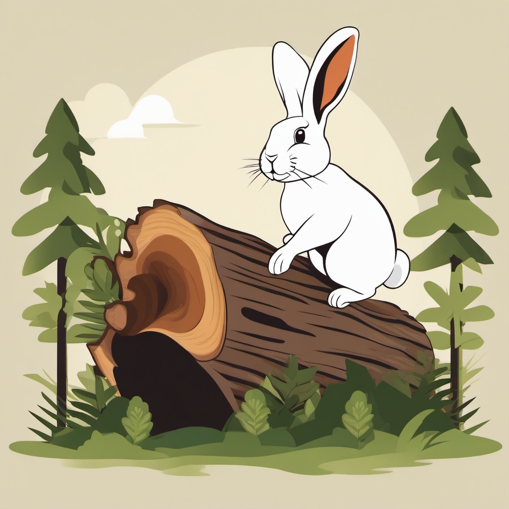 Rabbit clipart - rabbit jumping over a log in the forest  color,minimalist,vector clipart