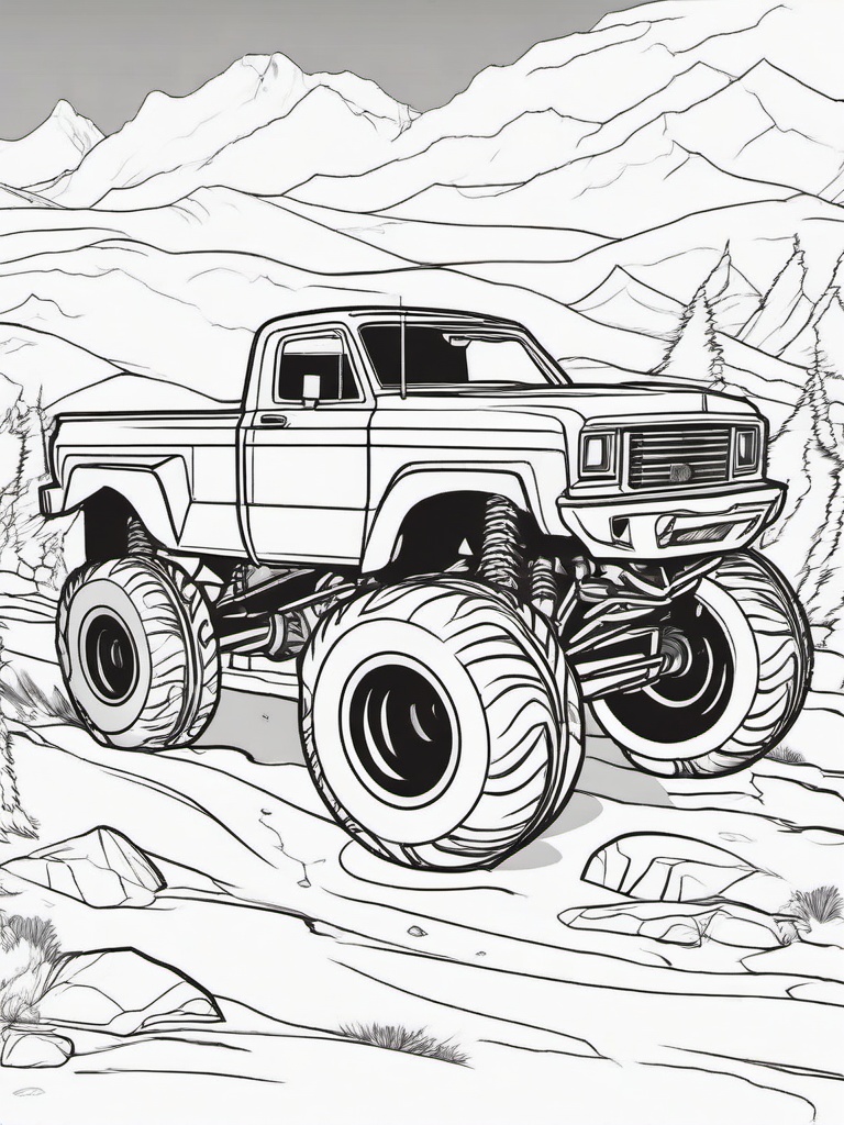 Monster Truck with Fire and Ice Coloring Pages - Dual-Theme Truck with Fire and Ice  minimal black outline printable sheet, coloring page