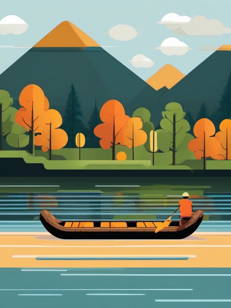 Raft on River Clipart - A raft floating on a river.  color vector clipart, minimal style