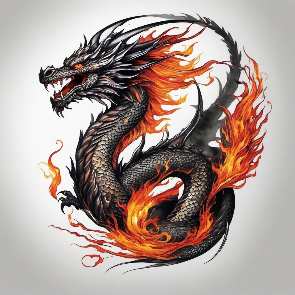 fire dragon tattoo design  simple color tattoo,white background