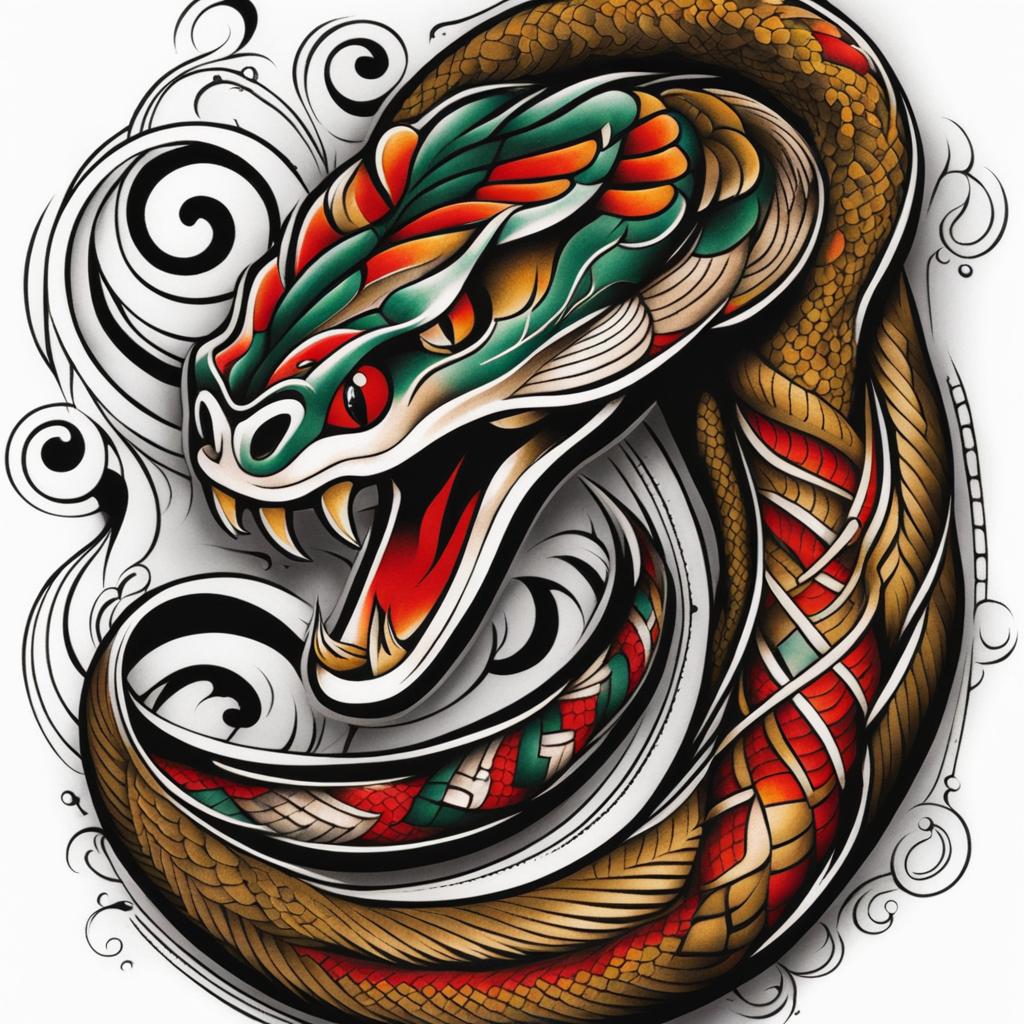 Traditional snake tattoo, Classic and timeless snake tattoos in traditional tattoo style. colors, tattoo patterns, clean white background