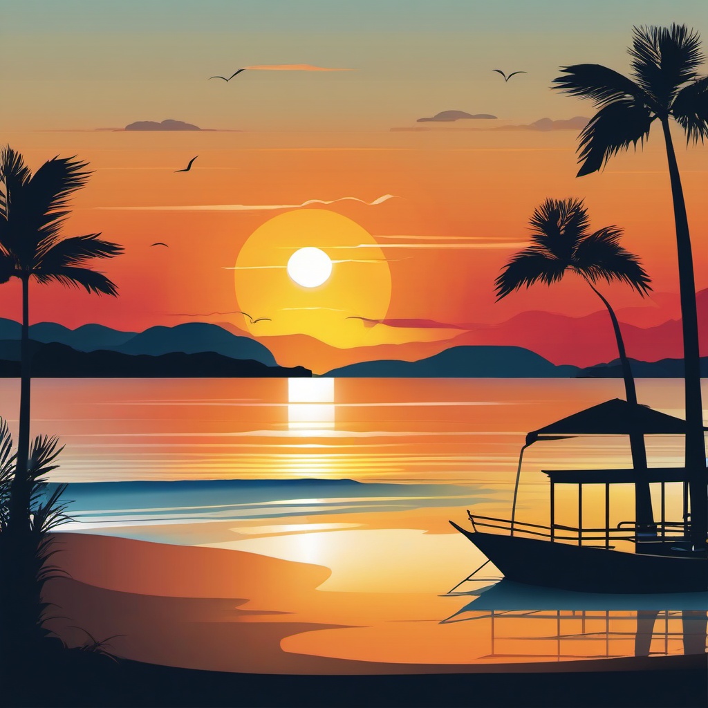 Seaside Sunset clipart - Sunset scene by the seaside, ,vector color clipart,minimal