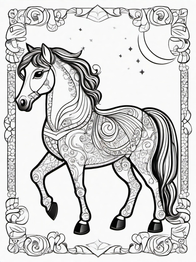 Cartoon Horse Coloring Pages - Whimsical Horse with Fun Features  minimal black outline printable sheet, coloring page