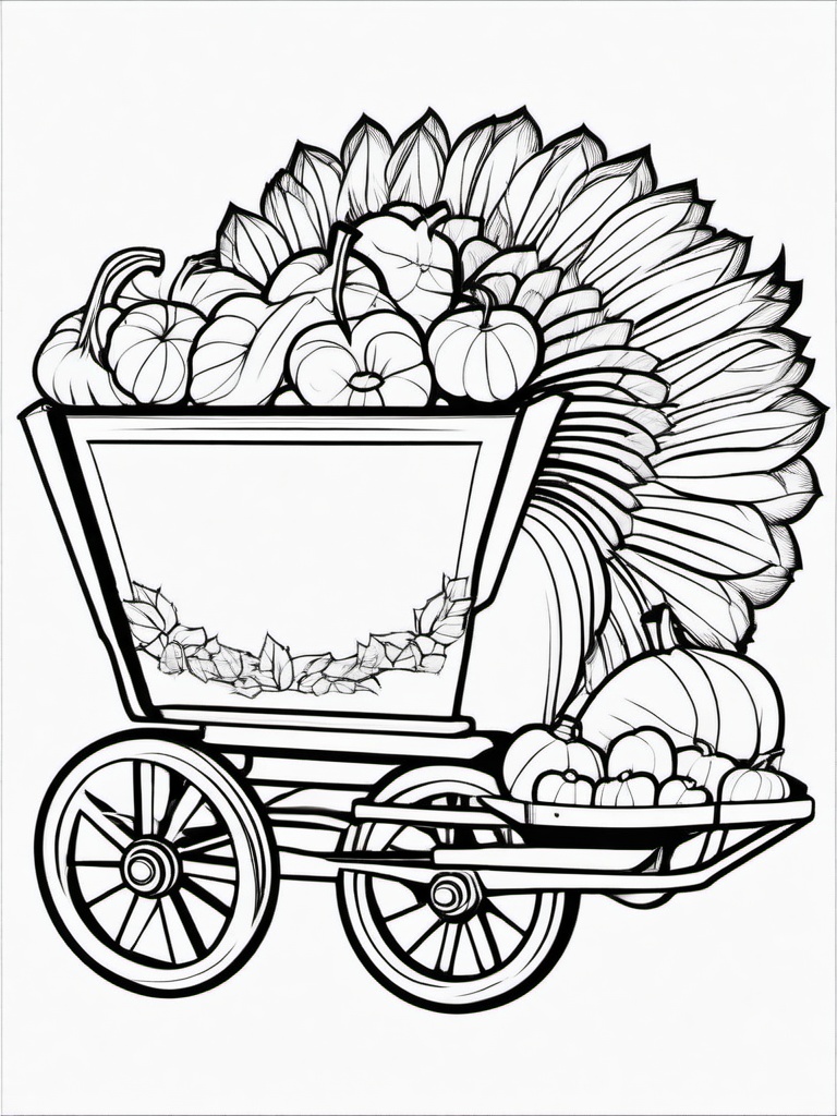 Turkey with a Pumpkin Wagon Coloring Pages - Festive Turkey with a Harvest Wagon  minimal black outline printable sheet, coloring page