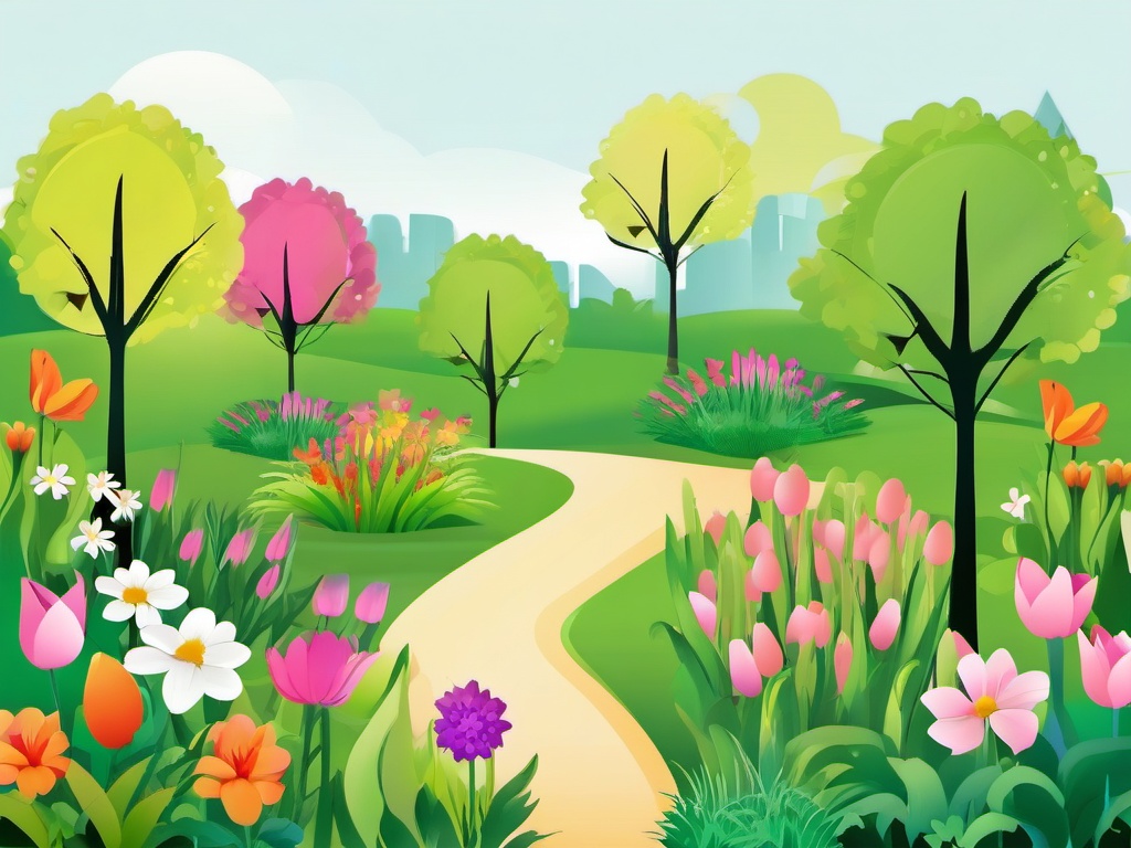 Spring Garden clipart - A lush and vibrant garden scene, ,vector color clipart,minimal