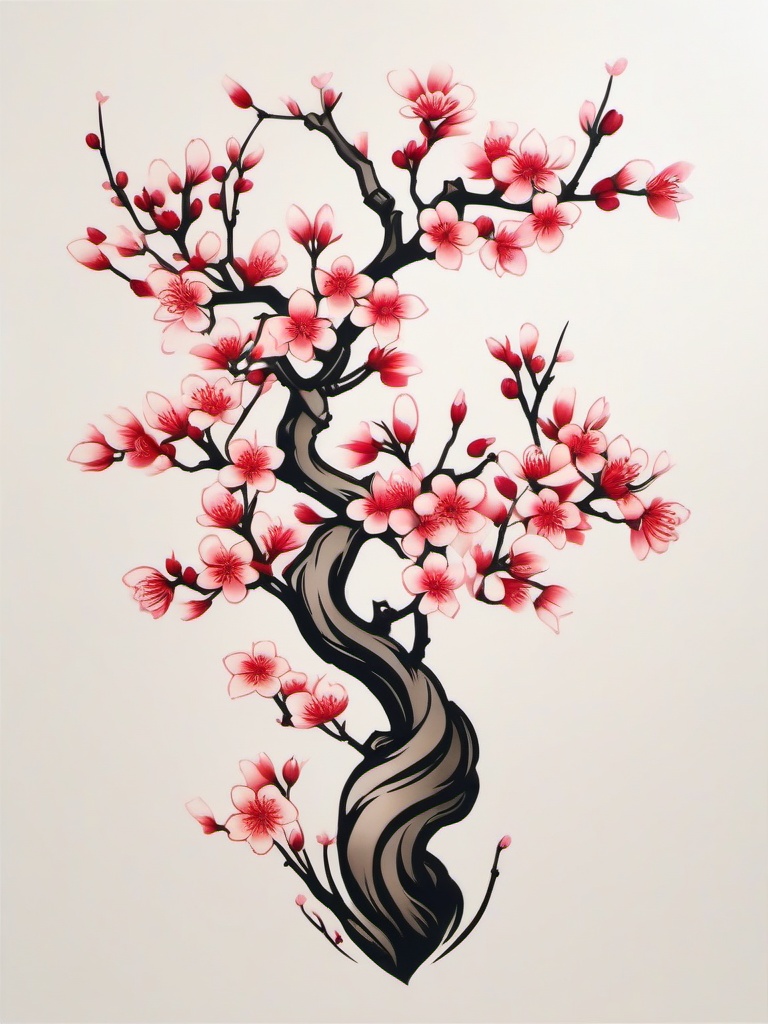 Traditional Cherry Blossom Tattoo - Classic and timeless, celebrating the cultural significance of cherry blossoms in traditional Japanese tattooing.  simple color tattoo,white background,minimal