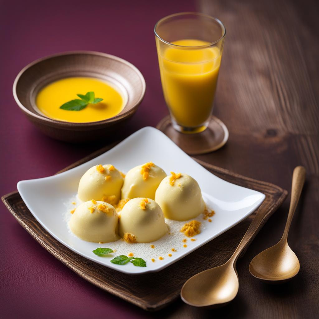 rasmalai, soft cheese dumplings soaked in sweet, saffron-flavored milk. 