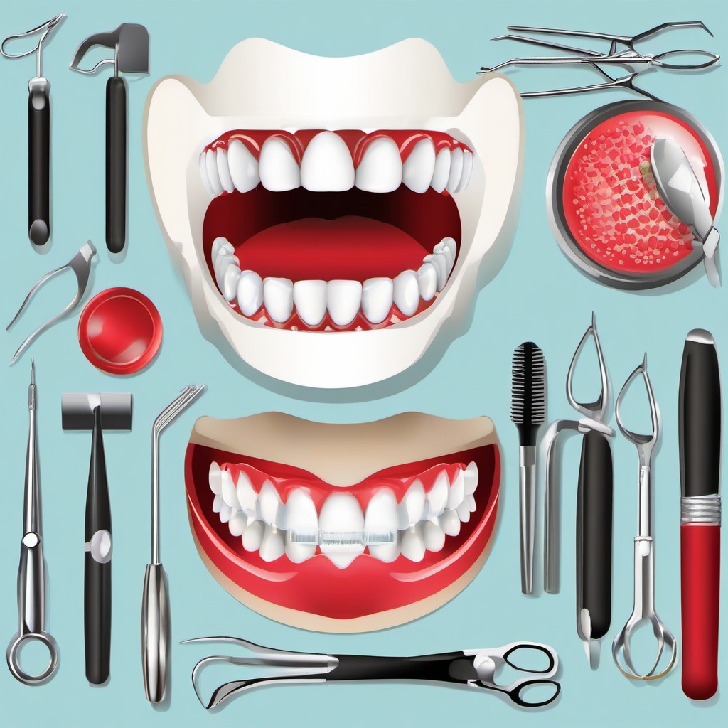 Teeth clipart - teeth with braces and dental tools  