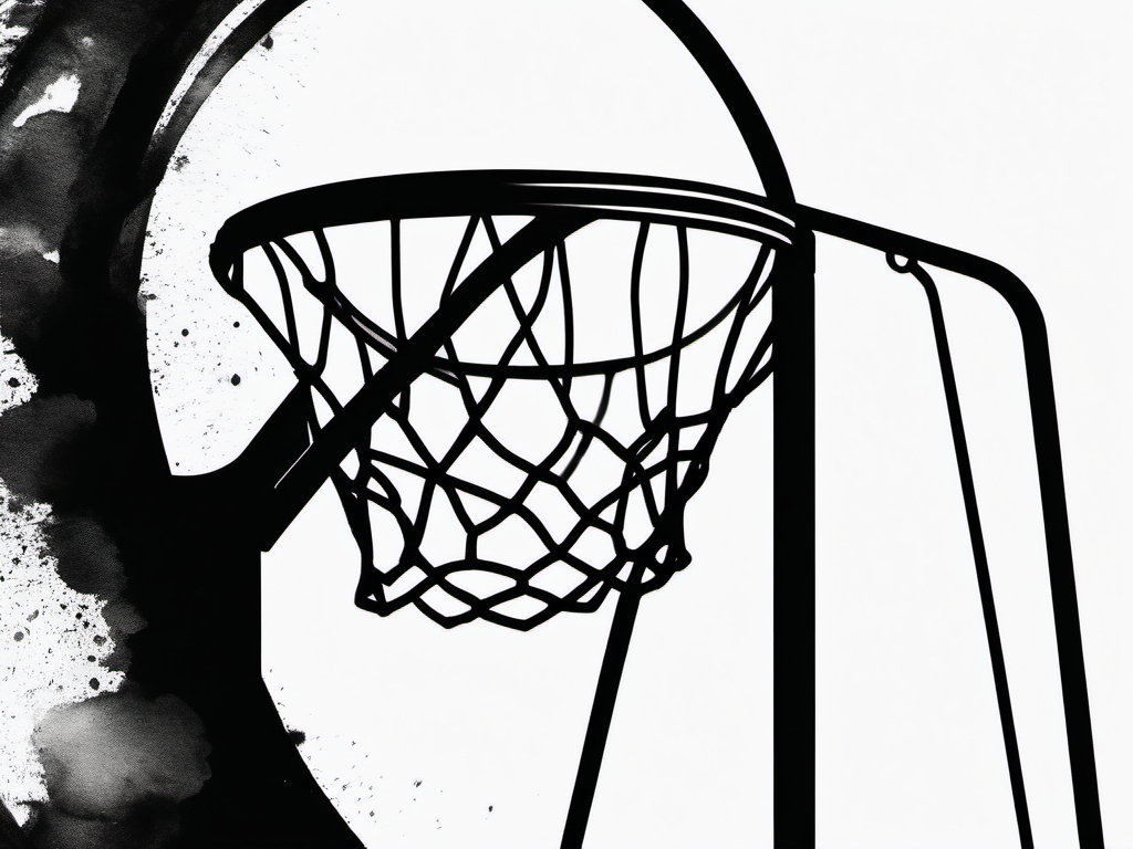 Abstract basketball hoop ink. Hoop dreams realized.  black white tattoo style, minimalist design,white background