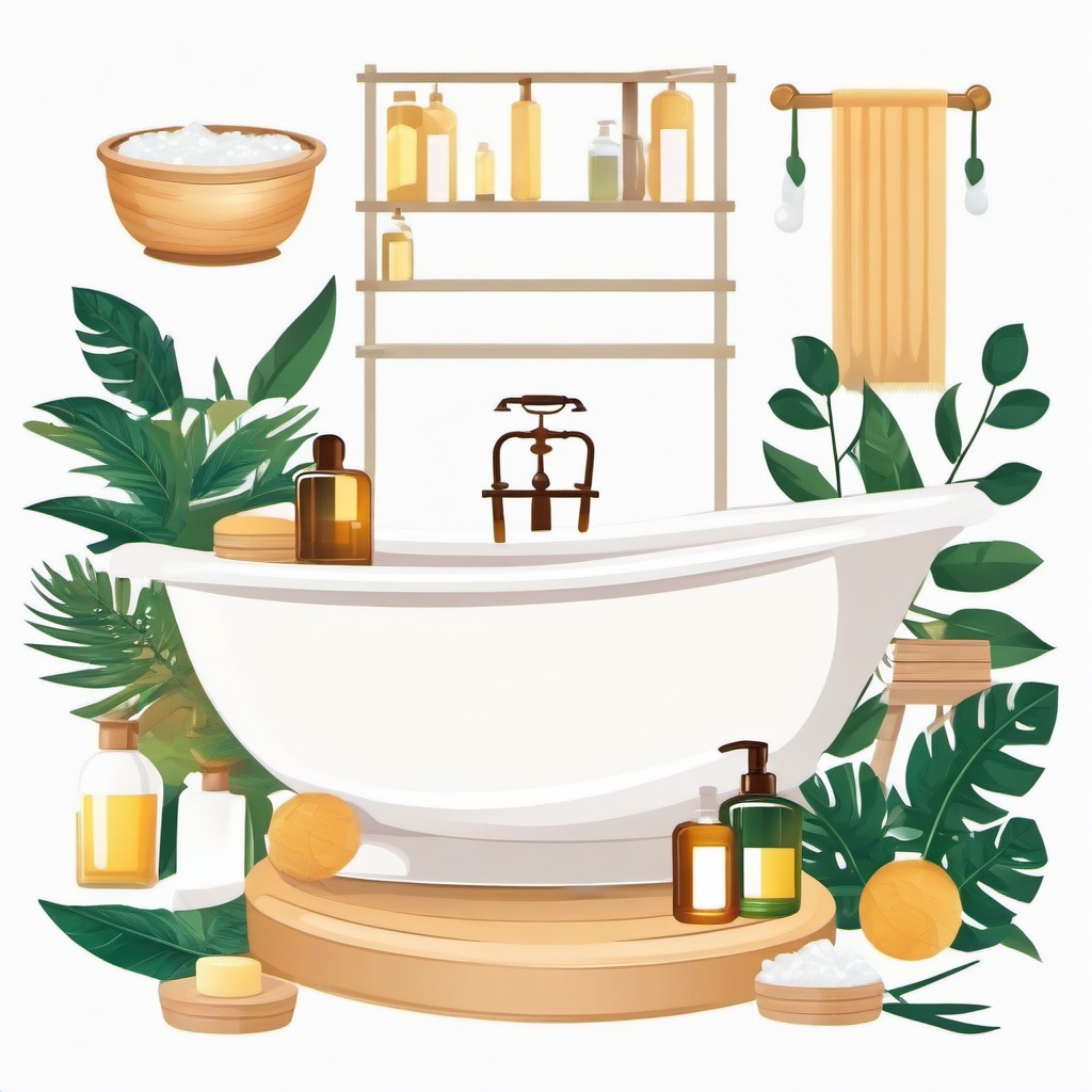 Bath with bath oils and lotions clipart.  vector style illustration, white background