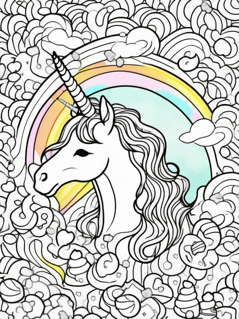 Unicorn and Rainbow Sprinkles Coloring Pages - Colorful Treats with a Unicorn Twist  minimal black outline printable sheet, coloring page