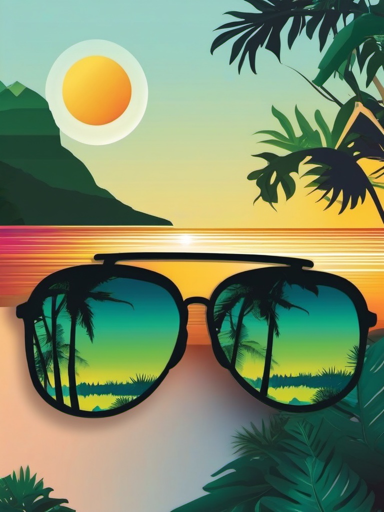 Sunglasses with Reflection in Nature Sticker - Sunglasses with a reflection of nature, ,vector color sticker art,minimal