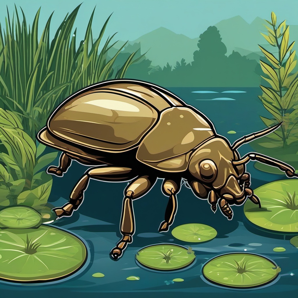 Giant Water Bug Clip Art - A giant water bug in freshwater habitats,  color vector clipart, minimal style