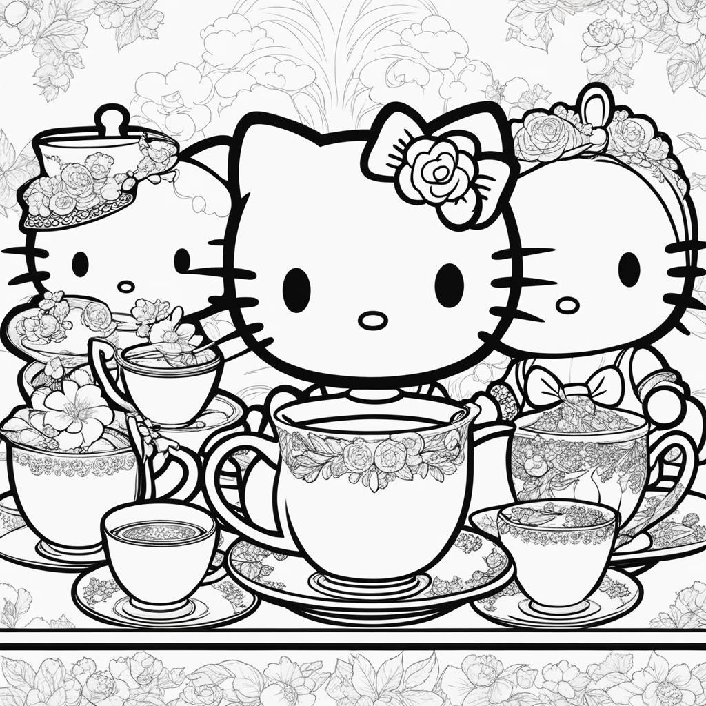 hello kitty coloring pages - hello kitty hosts a magical tea party with friends. 